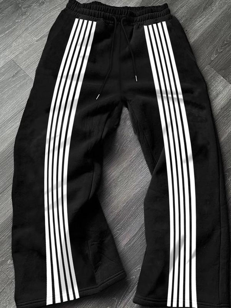 Men'S Camo / Striped Print Drawstring Waist Sports Sweatpants, Casual Comfy Regular Fit Pocket Straight Leg Trousers for Fall & Winter, Men'S Bottoms for Daily Wear, Work Trousers, Sports Pants Sportswear, Fitness Pants, Clothes
