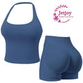 Jetjoy 2 Piece Workout Sets for Women, Long or Short Sleeve T Shirt Tank Top + Workout Shorts Butt Lifting Gym Seamless Booty Biker Shorts, Going Out Gym Sets Fitness Clothes Skinny Sportswear Compression Activewear Gymwear Fitness Clothes