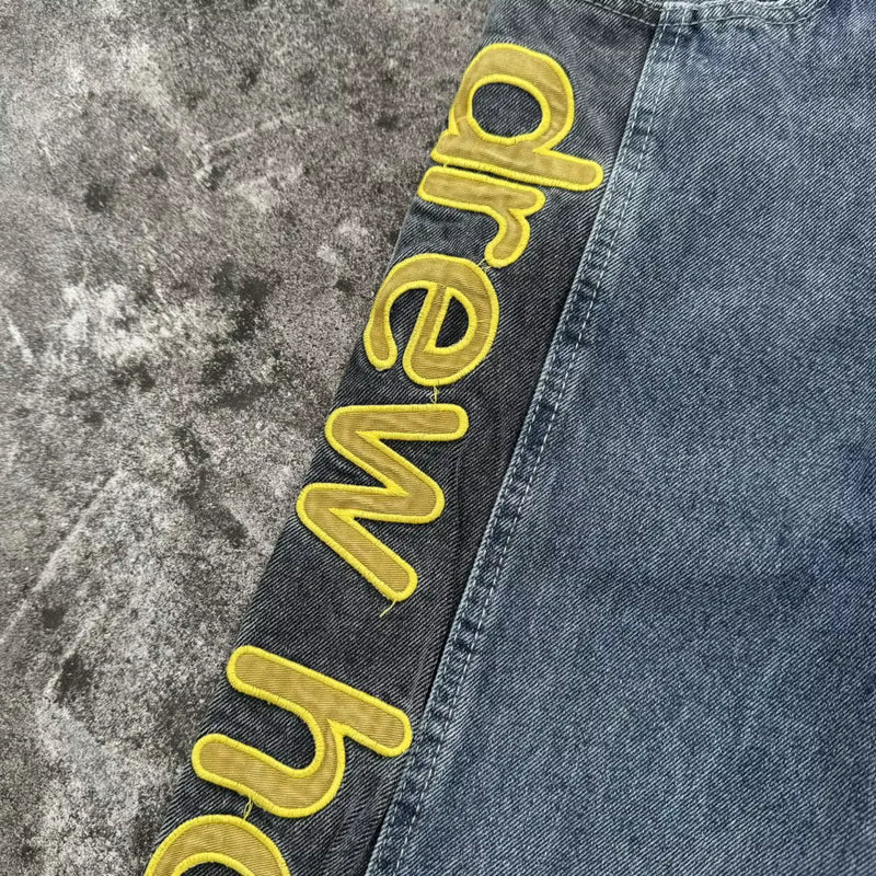 the Denim Fabric Is Stitched with a Special Style of Patchwork Design Jeans for Men and Women Casual Ropa Hombre