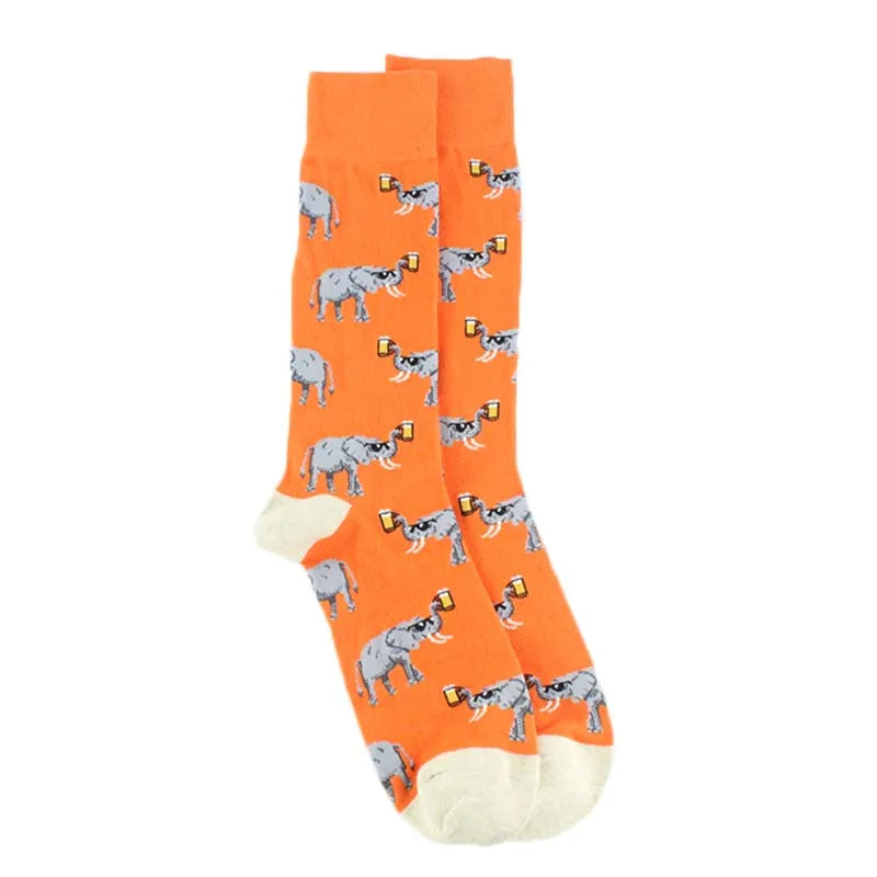 Animal Pug Elephant Lionu Funny Socks Men Chili Hamburg Pizza Crew Socks Harajuk Novelty Gift Sokken Unisex Skateboard Socks