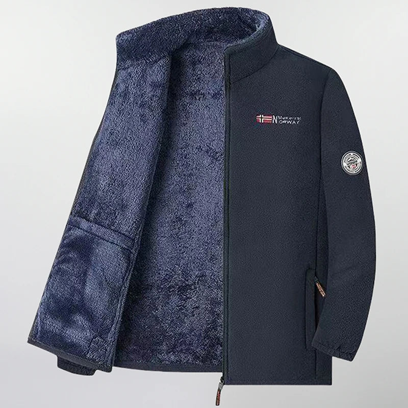 Men'S Polar Fleece Jacket Winter Windproof Stand Collar Coat Zip-Up Thermal Fleece Lined Coats Casual Warm Outwear Men Clothing