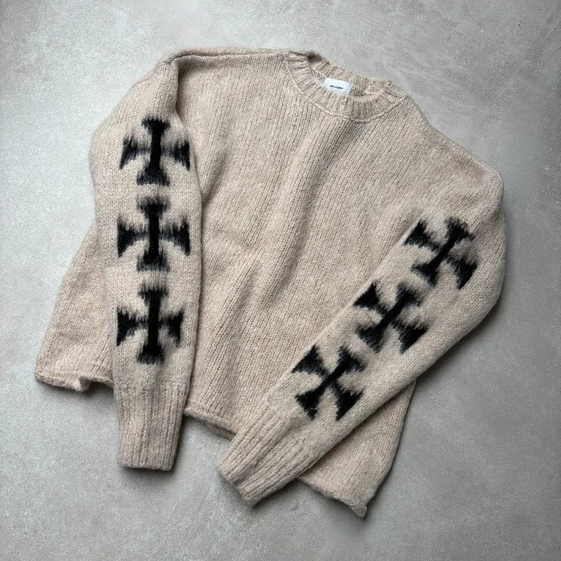 Y2K Punk Goth Street Men Sweater Retro Hip Hop Winter Warm Knitwear Couple Harajuku Trend Fashion Casual Oversized Pullover