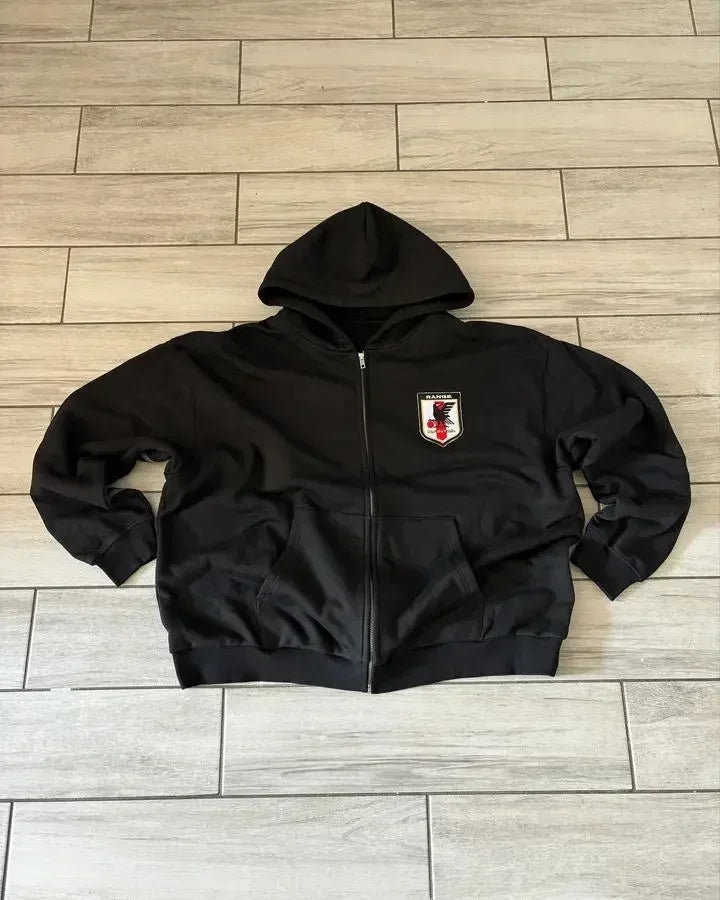 New Y2K Zip Hooded Sweatpants Set Men Two Piece Hip Hop Embroidered Vintage Stripe Oversized Hooded Sweatshirt Casual Pants Set