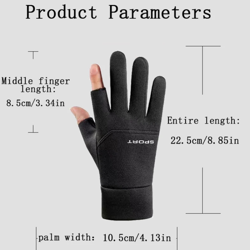 Winter Men's Gloves Are Velvet-Lined, Warm, Non-Slip, and Have Two Fingers Exposed for Driving and Riding Motorcycles, Windproof and Waterproof Gloves