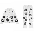Wood Cotton Full Print Men'S Denim Jacket Coat High Street Washed Jeans Set Street Style Cotton Long Sleeve Flip Collar