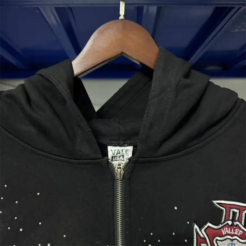 Black Washed VALLEY Hot Drill Hoodies Men Women 1:1 Best Quality American Vintage Vale Embroidered Logo Sweatshirts