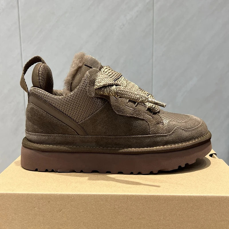 Winter Mel Low cut Fashion Versatile Casual Shoes flat bottom Comfortable and Warm Genuine Leather True Fur Snow Boots for Women