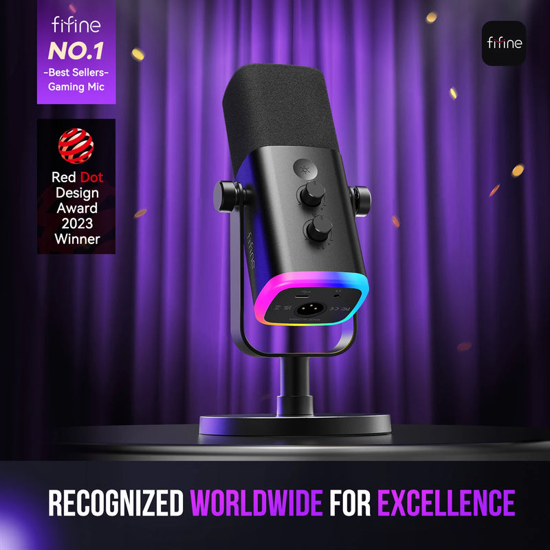 USB/XLR Dynamic Microphone with Touch Mute Button,Headphone Jack,I/O Controls,For PC PS5/4 Mixer,Gaming MIC Ampligame AM8