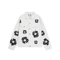 Wood Cotton Full Print Men'S Denim Jacket Coat High Street Washed Jeans Set Street Style Cotton Long Sleeve Flip Collar