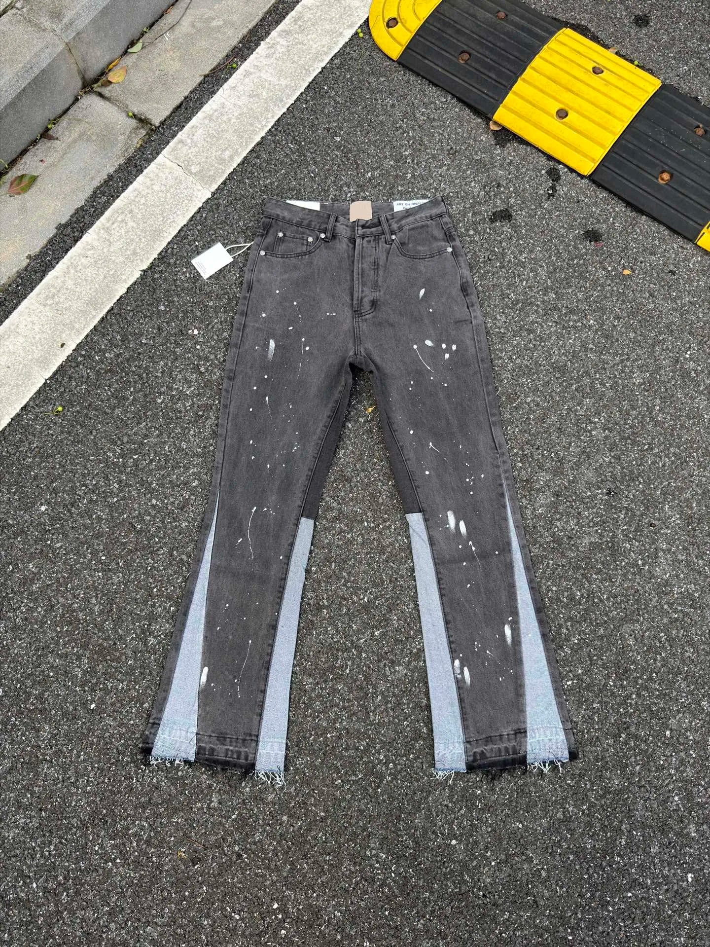 2025 GPT Spliced Ink-wash Women Men Denim Jeans Logo Printed flared Pants Washed Jeans Trousers