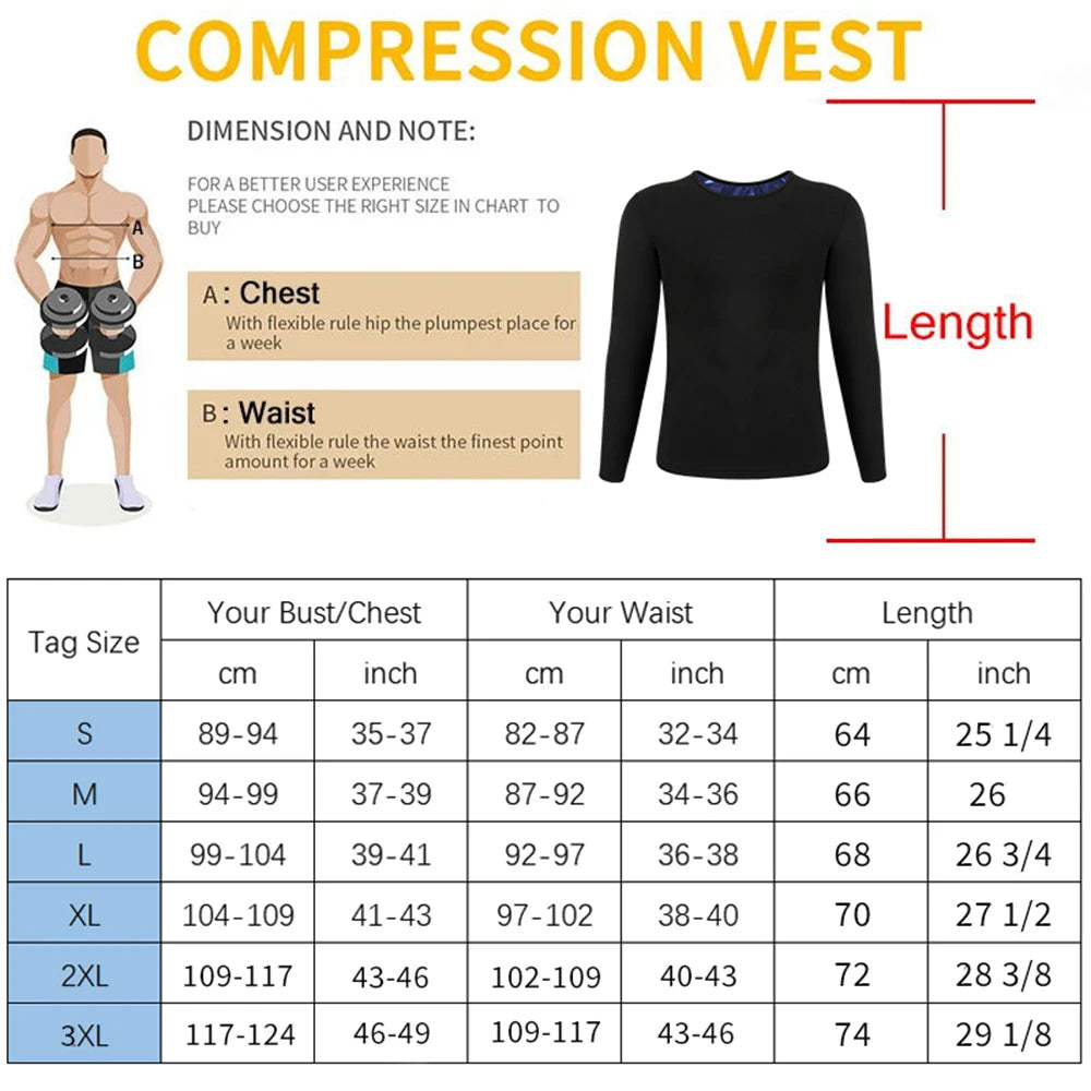 Sauna Shirt for Men Sweat Suit Compression Long Sleeve Top Weight Loss Body Shaper Shirts for Workout Sports