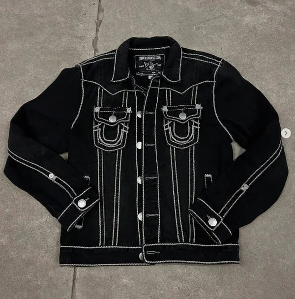 Hip Hop Retro Fashion Brand Denim Jacket Y2K Street Wear Washed Embroidered Motorcycle Sports Jacket Thickened Men'S Clothing