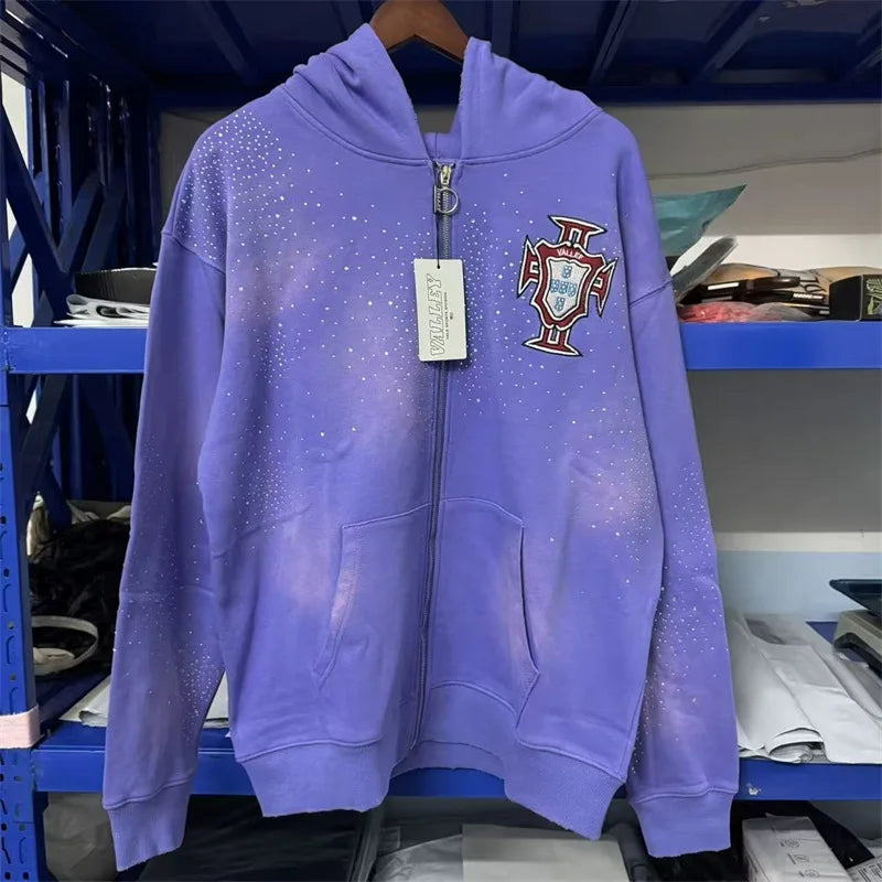 Black Washed VALLEY Hot Drill Hoodies Men Women 1:1 Best Quality American Vintage Vale Embroidered Logo Sweatshirts