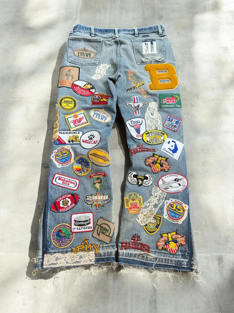 Y2K Gothic Embroidered Jeans Man Clothing Harajuku Casual Vintage Baggy Denim High Waist Wide Leg Trendy Patched Streetwear