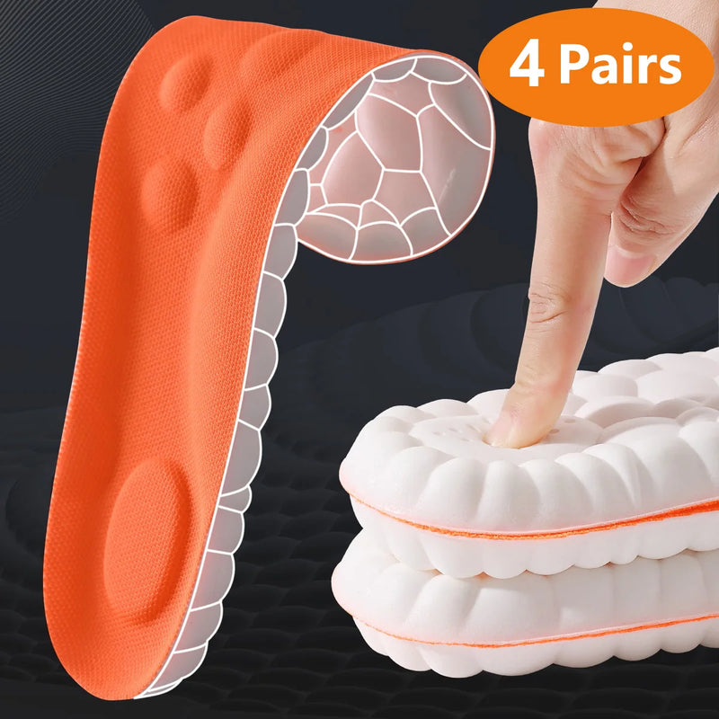 1/2/4Pairs Latex Sport Insoles Soft High Elasticity Shoe Pads Orthotic Breathable Shock Absorption Cushion Arch Support Insole