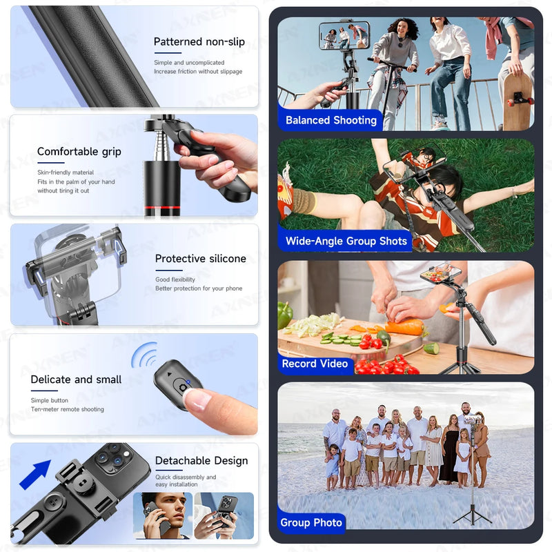 F16 Selfie Stick Tripod with 1708Mm Long 8-Section Pole, Bluetooth Remote, 360° Rotation, 1/4 Interface, for Phone Camera Vlog