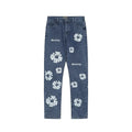 Wood Cotton Full Print Men'S Denim Jacket Coat High Street Washed Jeans Set Street Style Cotton Long Sleeve Flip Collar