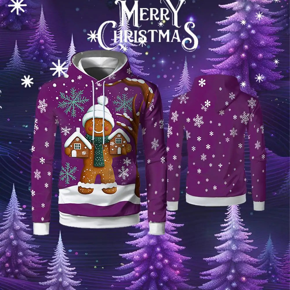 2025 Christmas 3D Printed Gingerbread Man Hoodie Autumn And Winter Fashion Pullover Men's And Women's Casual Holiday Clothing
