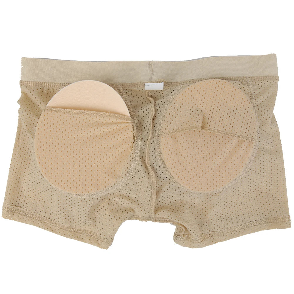 Removable Fake Buttocks Body Shaper Shorts Men Hip Lift Breathable Boxer Briefs Hollow Antibacterial Quick-Drying Bottom Crotch