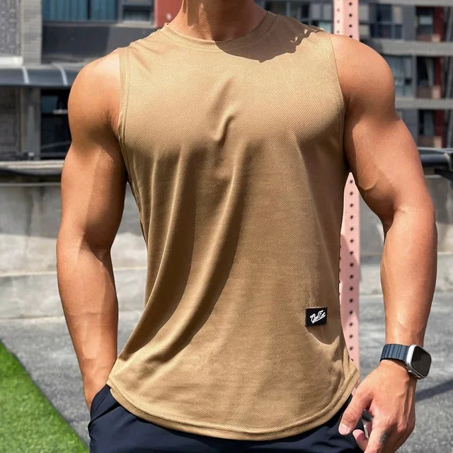 2025 Summer New Trend Men tank top Pullover Round Neck Mesh Bottom Shirt Sports Fitness Top Sleeveless Vest Quick Dry undershirt