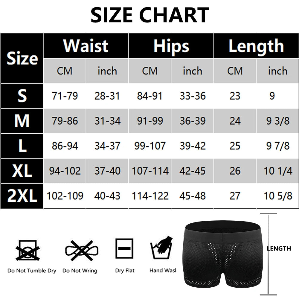 Removable Fake Buttocks Body Shaper Shorts Men Hip Lift Breathable Boxer Briefs Hollow Antibacterial Quick-Drying Bottom Crotch