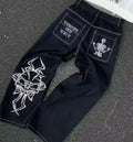 Y2K Gothic Embroidered Jeans Man Clothing Harajuku Casual Vintage Baggy Denim High Waist Wide Leg Trendy Patched Streetwear