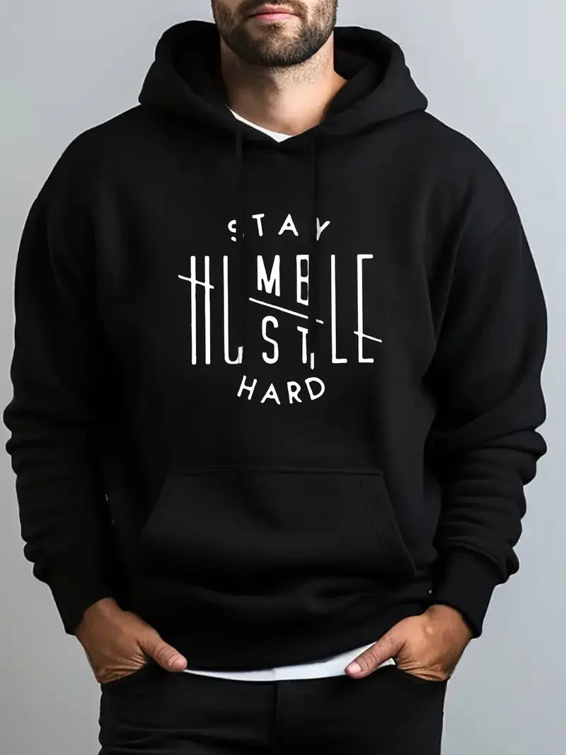 Men's Inspirational Hoodie - "Stay Humble" Pattern Printed Casual Street Style Hoodie Sweatshirt Casual Fashion Long Sleeve Hood