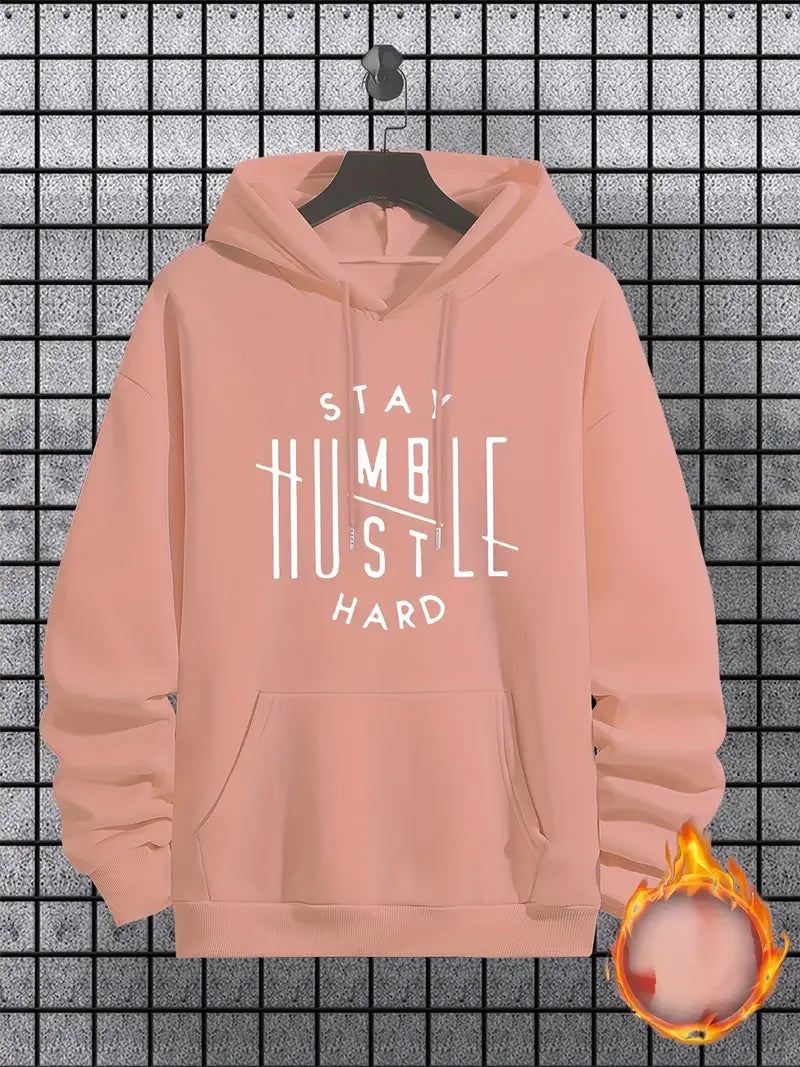 Men's Inspirational Hoodie - "Stay Humble" Pattern Printed Casual Street Style Hoodie Sweatshirt Casual Fashion Long Sleeve Hood