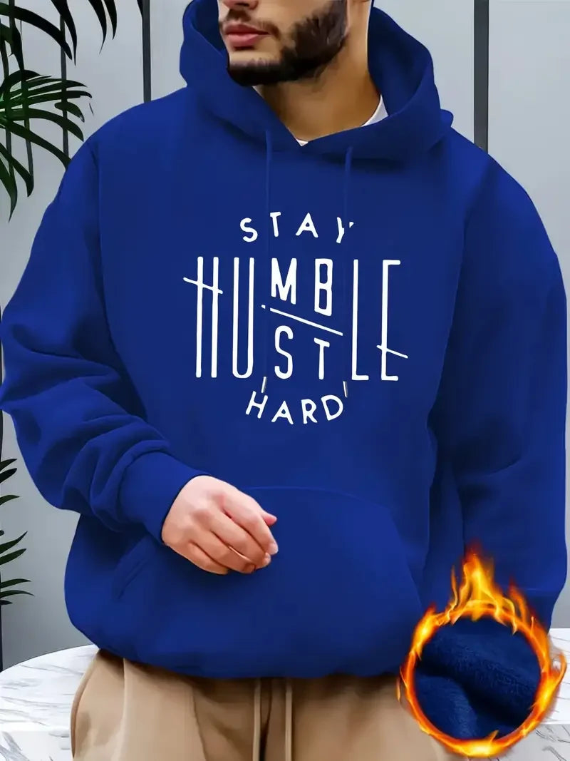 Men's Inspirational Hoodie - "Stay Humble" Pattern Printed Casual Street Style Hoodie Sweatshirt Casual Fashion Long Sleeve Hood