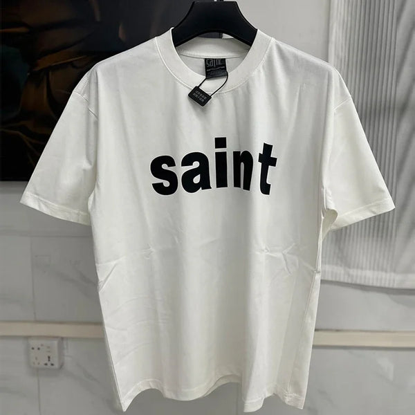 Vintage Washed Black Target Print Saint T-Shirt Men Women Streetwear Oversized High Quality T Shirt Casual Fashion Tee Tops