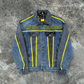 Autumn and Winter Designer Niche American outside the Denim with Black and Blue Patchwork Embroidered Letters
