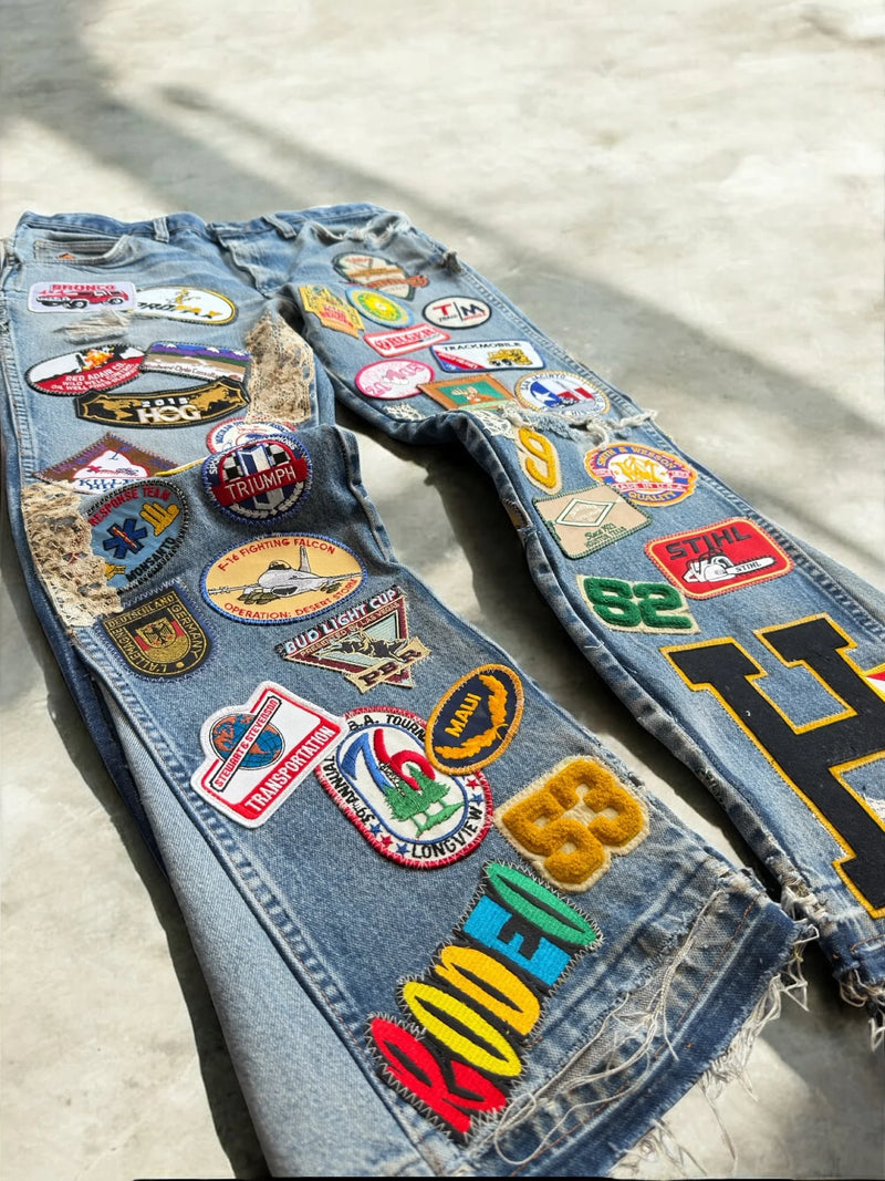 Y2K Gothic Embroidered Jeans Man Clothing Harajuku Casual Vintage Baggy Denim High Waist Wide Leg Trendy Patched Streetwear