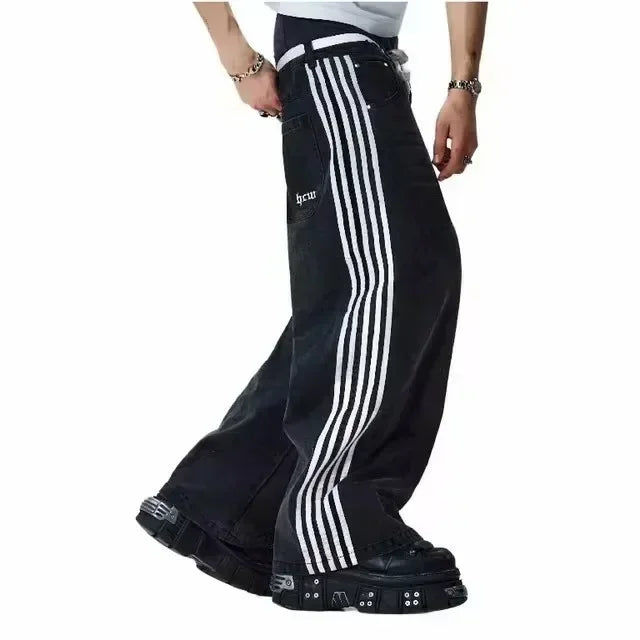 Y2K Gothic Embroidered Jeans Man Clothing Harajuku Casual Vintage Baggy Denim High Waist Wide Leg Trendy Patched Streetwear