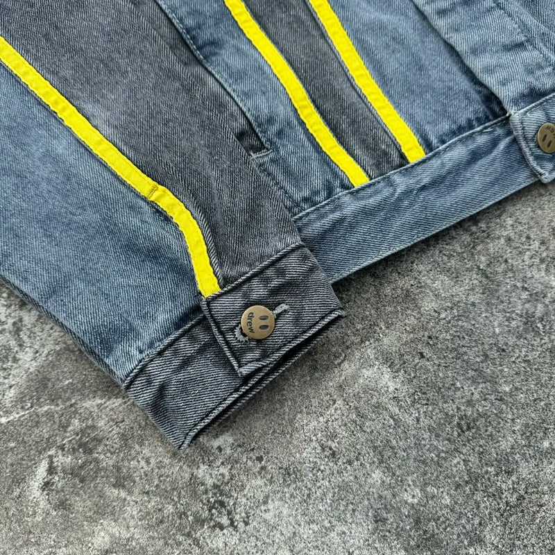 Autumn and Winter Designer Niche American outside the Denim with Black and Blue Patchwork Embroidered Letters