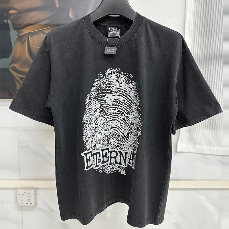 Vintage Washed Black Target Print Saint T-Shirt Men Women Streetwear Oversized High Quality T Shirt Casual Fashion Tee Tops
