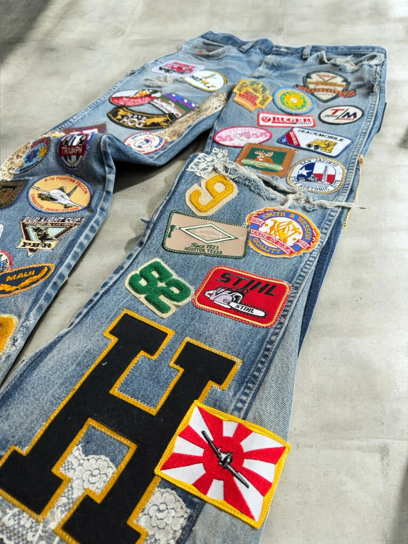 Y2K Gothic Embroidered Jeans Man Clothing Harajuku Casual Vintage Baggy Denim High Waist Wide Leg Trendy Patched Streetwear