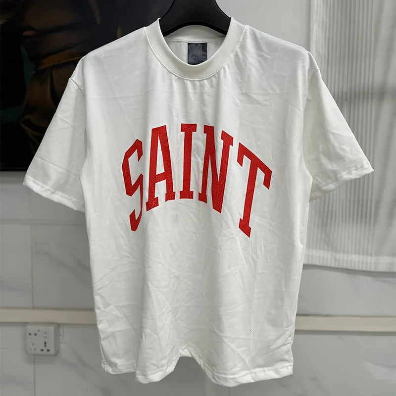 Vintage Washed Black Target Print Saint T-Shirt Men Women Streetwear Oversized High Quality T Shirt Casual Fashion Tee Tops