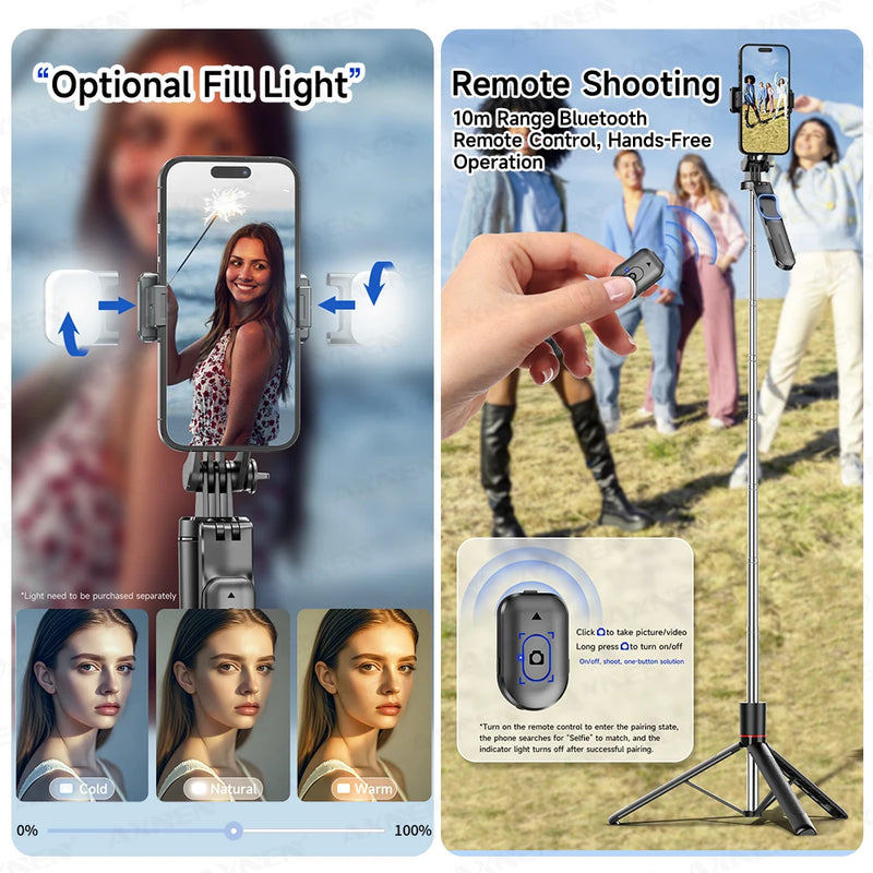 F16 Selfie Stick Tripod with 1708Mm Long 8-Section Pole, Bluetooth Remote, 360° Rotation, 1/4 Interface, for Phone Camera Vlog