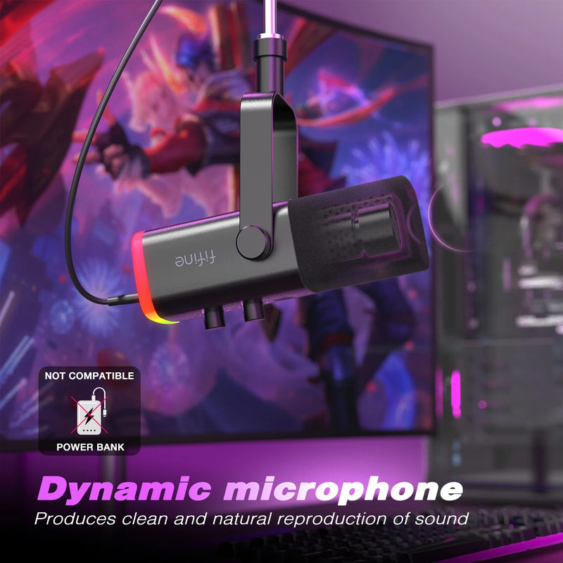 USB/XLR Dynamic Microphone with Touch Mute Button,Headphone Jack,I/O Controls,For PC PS5/4 Mixer,Gaming MIC Ampligame AM8