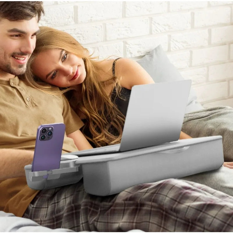 Foldable Lap Desk Knee-Top Laptop Stand Bed Tablet Holder Portable Sofa Reading Tray with Cushion Support for Dorm or Car Use