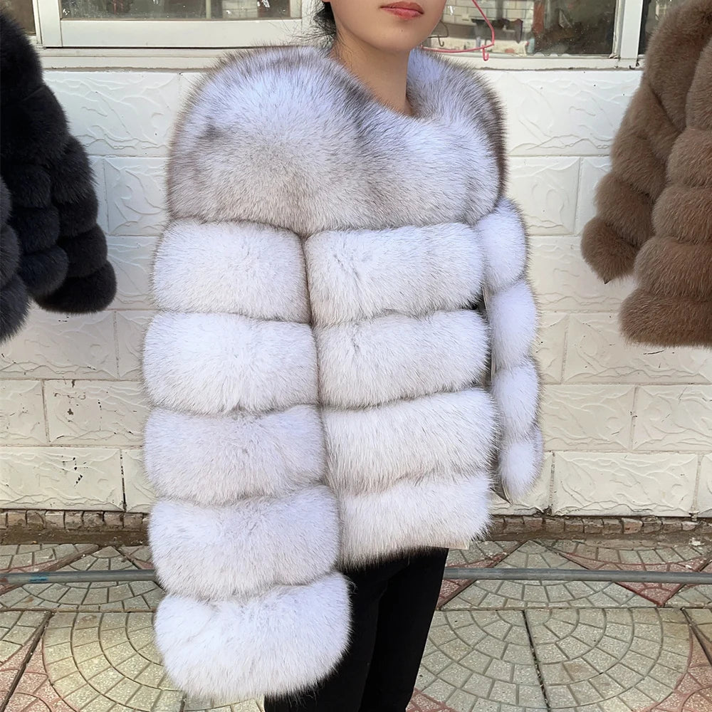 QUEENTINA Fox Fur Coat Real Winter Women'S Fashion Brown 2025 Leather And Skin Clothing Natural New In Coats & Jackets Outerwear