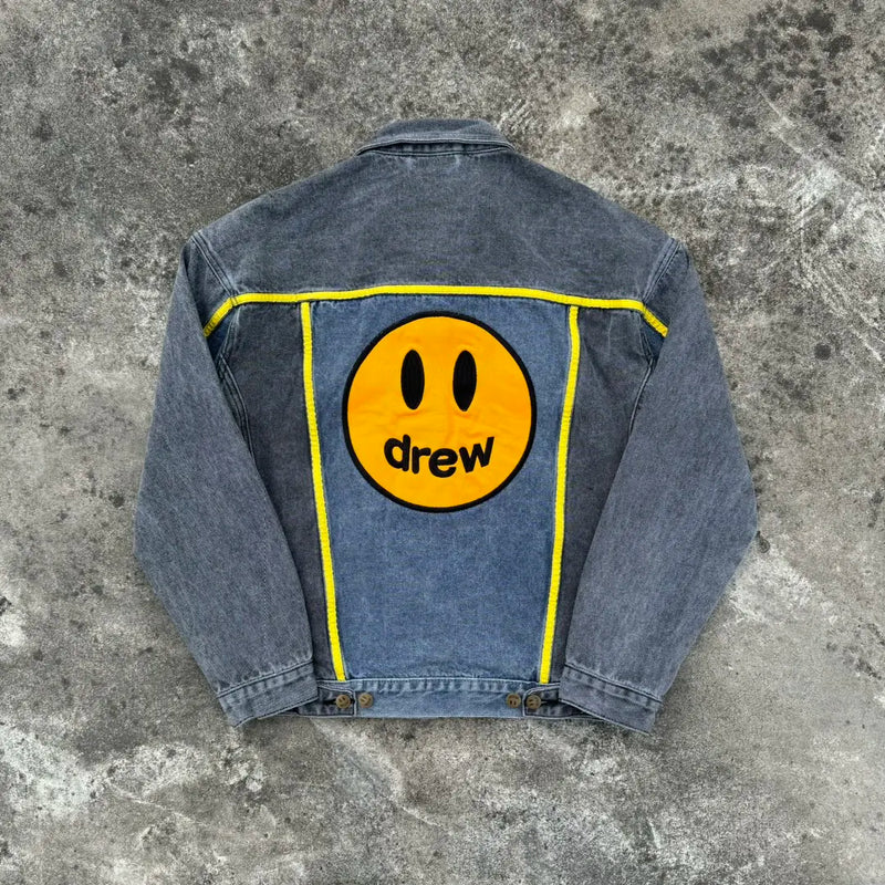 Autumn and Winter Designer Niche American outside the Denim with Black and Blue Patchwork Embroidered Letters