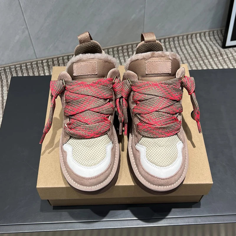 Winter Mel Low cut Fashion Versatile Casual Shoes flat bottom Comfortable and Warm Genuine Leather True Fur Snow Boots for Women