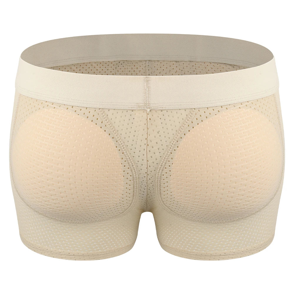 Removable Fake Buttocks Body Shaper Shorts Men Hip Lift Breathable Boxer Briefs Hollow Antibacterial Quick-Drying Bottom Crotch