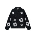 Wood Cotton Full Print Men'S Denim Jacket Coat High Street Washed Jeans Set Street Style Cotton Long Sleeve Flip Collar
