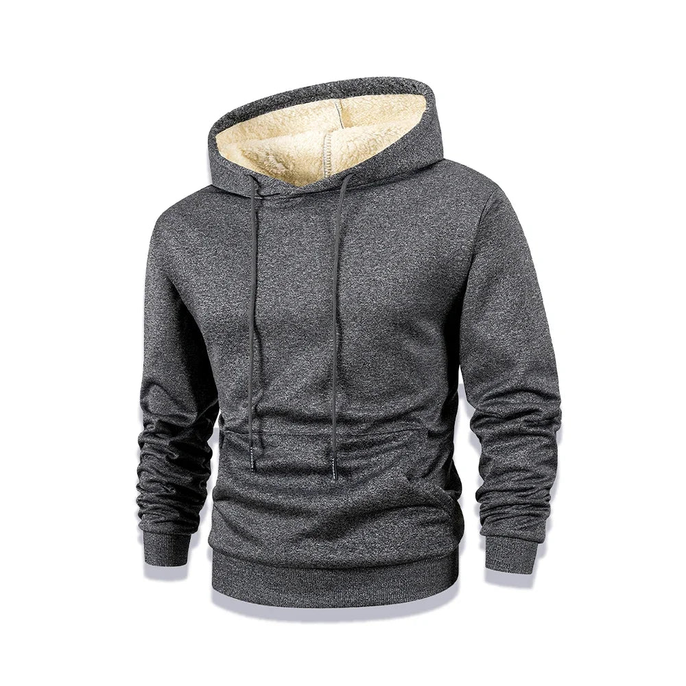 Men's New Winter Warm Fleece Lined Hoodied Thick Crew Neck Solid Basic Pullover Sweatshirt Thermal Comf Streatwear Tops Clothing