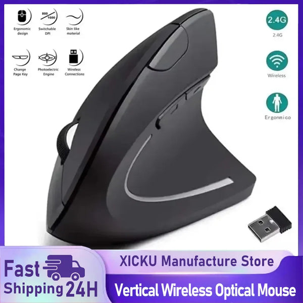 Vertical Mouse Ergonomic 2.4Ghz Wireless Optical Mice 3 Adjustable DPI 800/1200/1600 6 Buttons for Laptop PC Computer Desktop