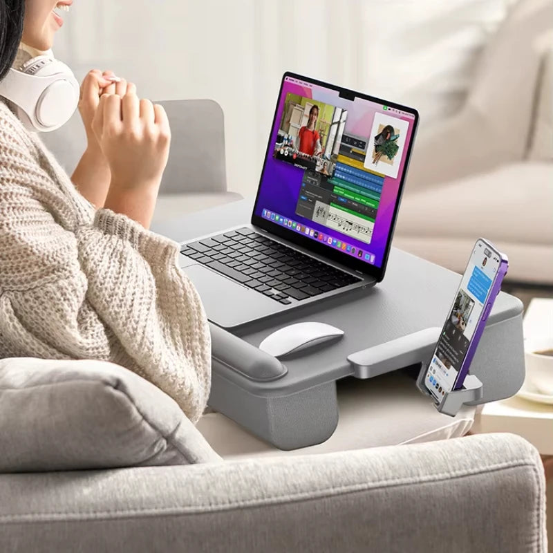 Foldable Lap Desk Knee-Top Laptop Stand Bed Tablet Holder Portable Sofa Reading Tray with Cushion Support for Dorm or Car Use
