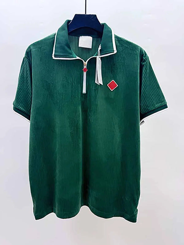 Top Version Casinoblank Morocco Patched Women Men Cotton Shirts Shorts Set T Shirt Turn down Collar Shirts Half Zipper Polo