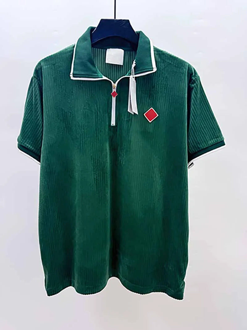 Top Version Casinoblank Morocco Patched Women Men Cotton Shirts Shorts Set T Shirt Turn down Collar Shirts Half Zipper Polo